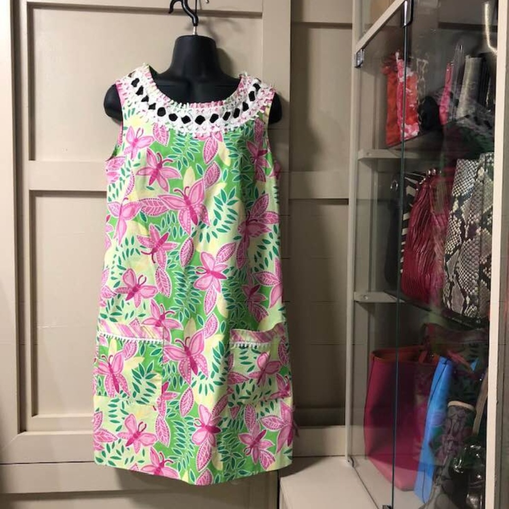 Lilly Pulitzer Pink & Green Floral Sleeveless Shift Dress